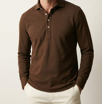 Brown Feather Soft Piqué Popover Full Sleeve Polo Shirt