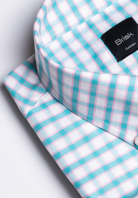 Turquoise Pink Checkered Crisp Heavy Oxford Shirt - Sale