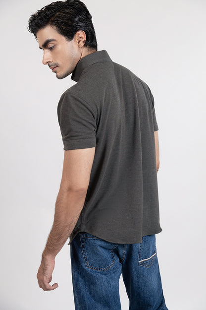 Charcoal Grey Feather Soft Piqué Half Sleeve Polo Shirt-2
