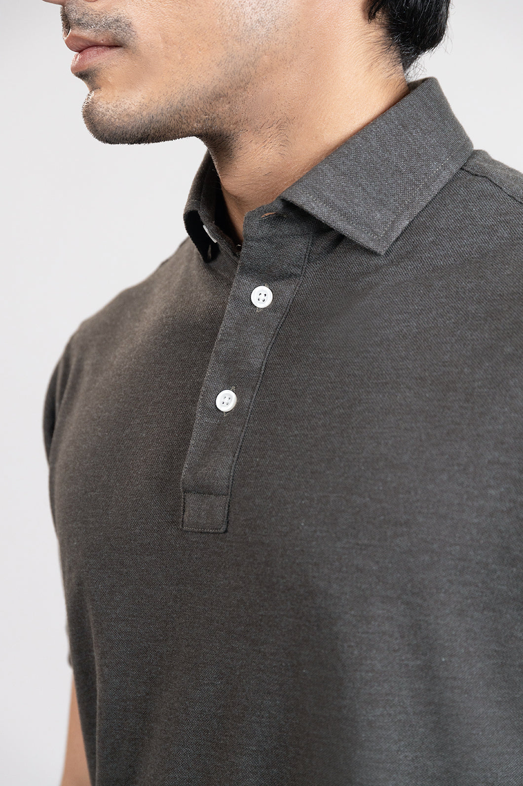 Charcoal Grey Feather Soft Piqué Half Sleeve Polo Shirt-3