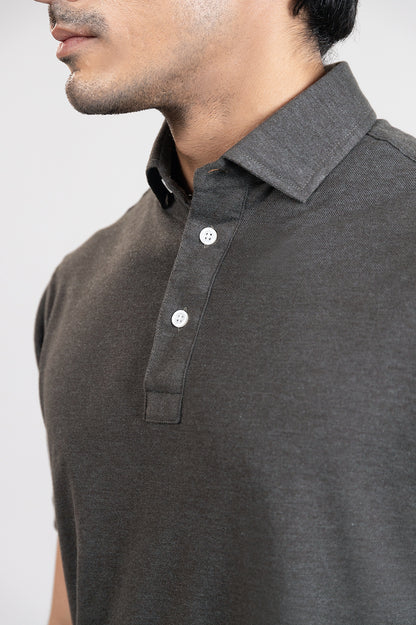 Charcoal Grey Feather Soft Piqué Half Sleeve Polo Shirt-3