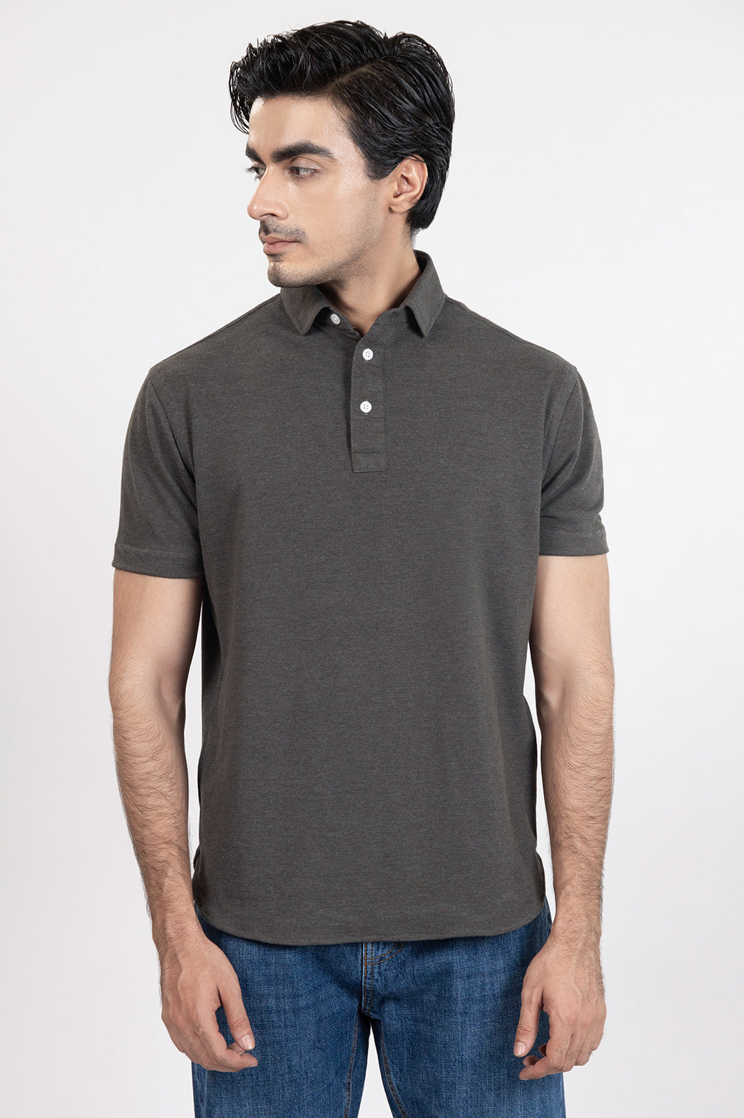 Charcoal Grey Feather Soft Piqué Half Sleeve Polo Shirt