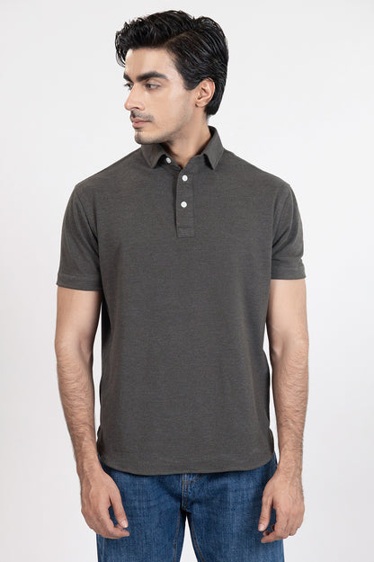 Charcoal Grey Feather Soft Piqué Half Sleeve Polo Shirt