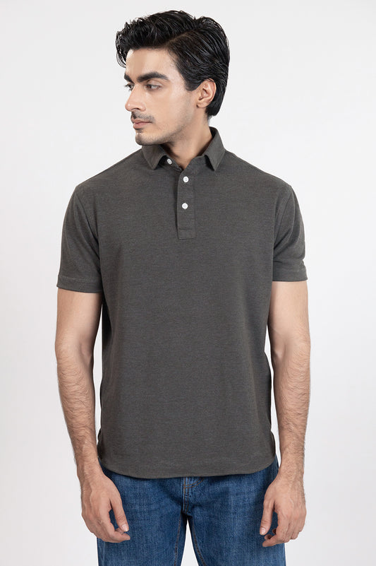 Charcoal Grey Feather Soft Piqué Half Sleeve Polo Shirt