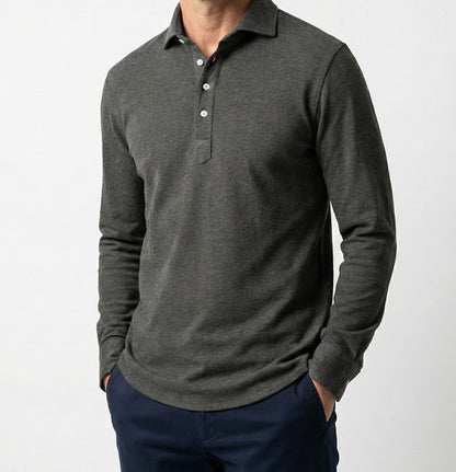 Charcoal Grey Feather Soft Piqué Popover Full Sleeve Polo Shirt