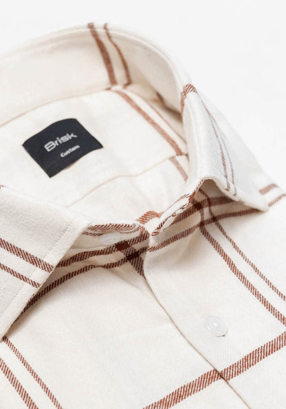 Cream Brown Tartan Plaid Brushed Flannel Shirt-1
