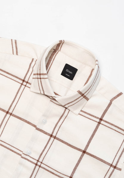 Cream Brown Tartan Plaid Brushed Flannel Shirt-2