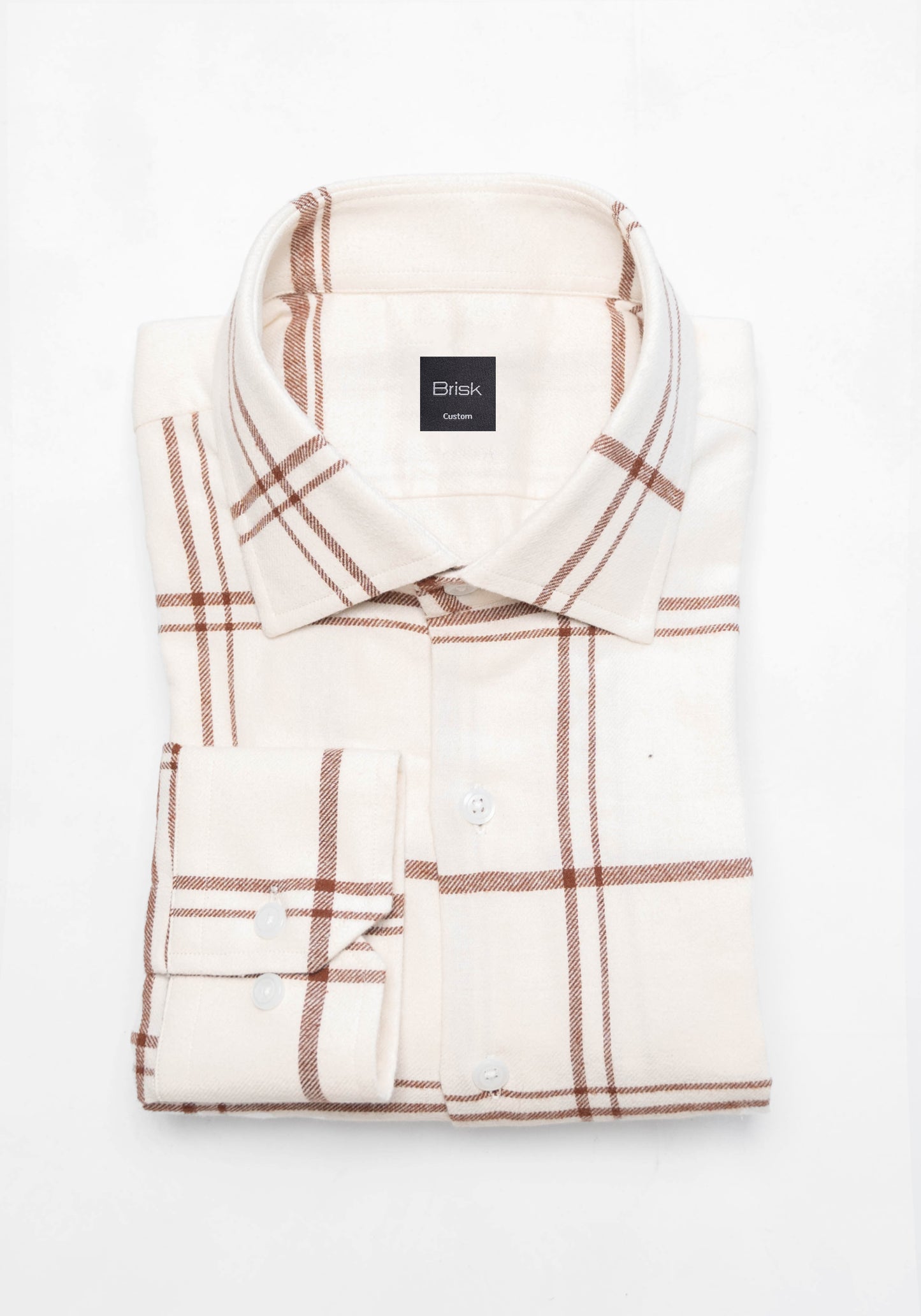 Cream Brown Tartan Plaid Brushed Flannel Shirt