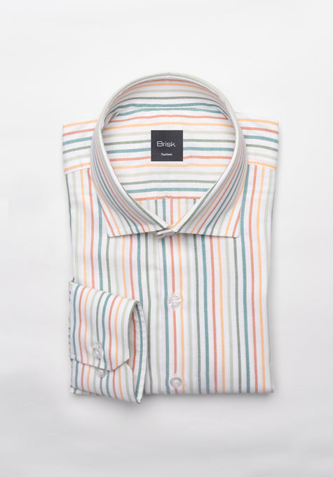 Crisp Multi-Color Poly Pinpoint Stripes Shirt - Sale