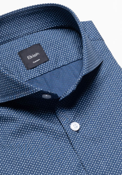 Crisp Navy Blue Print Shirt Wrinkle-Resistant