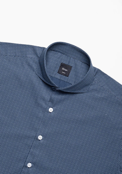 Crisp Navy Blue Print Shirt Wrinkle-Resistant