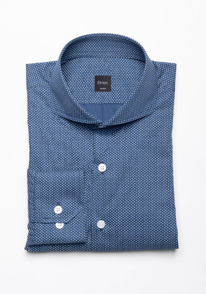 Crisp Navy Blue Print Shirt Wrinkle-Resistant