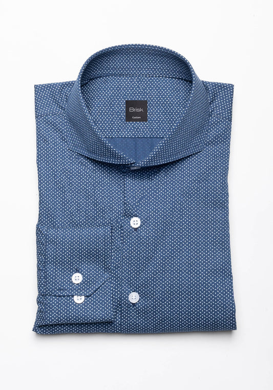 Crisp Navy Blue Print Shirt Wrinkle-Resistant