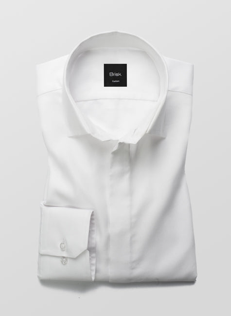 WHITE TWILL HIDDEN PLACKET SHIRT