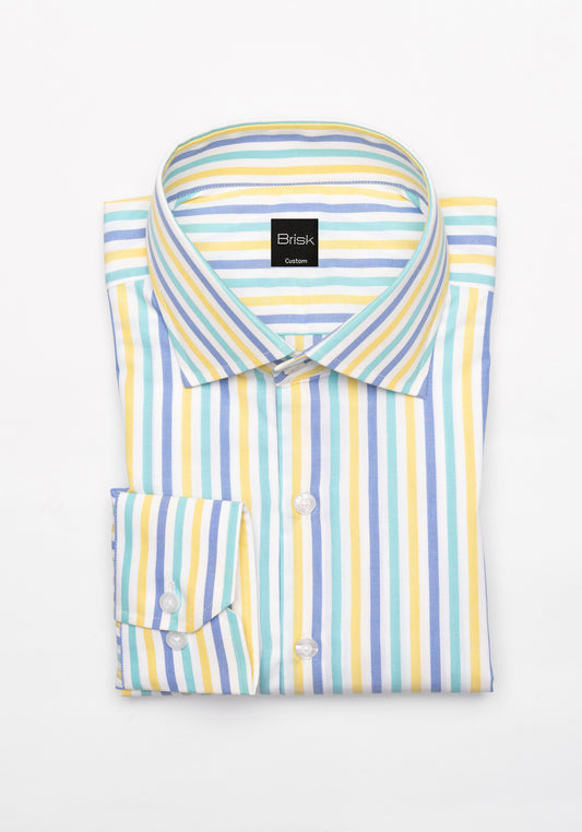 Multi-Color Poplin Poly Stripes Shirt - Wrinkle Resistant - Sale
