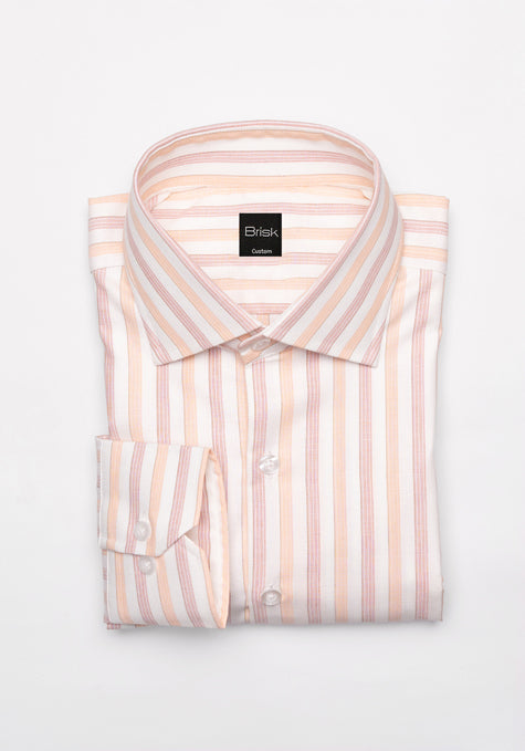Egyptian Pale Orange Red Royal Oxford Stripes Shirt - Sale