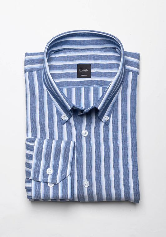 Dual Blue Royal Oxford Stripes Shirt