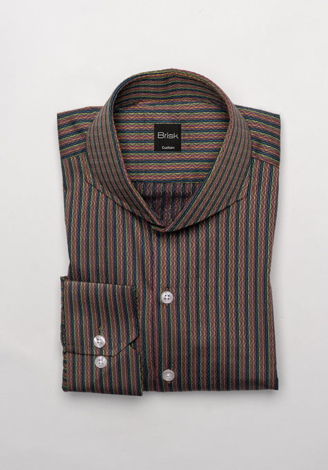 Egyptian Brown Multi-Color Pattern Stripes Shirt - Wrinkle Resistant - Sale