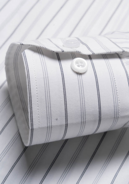 Grey On White Heavy Stretch Stripes-Easy Care Shirt