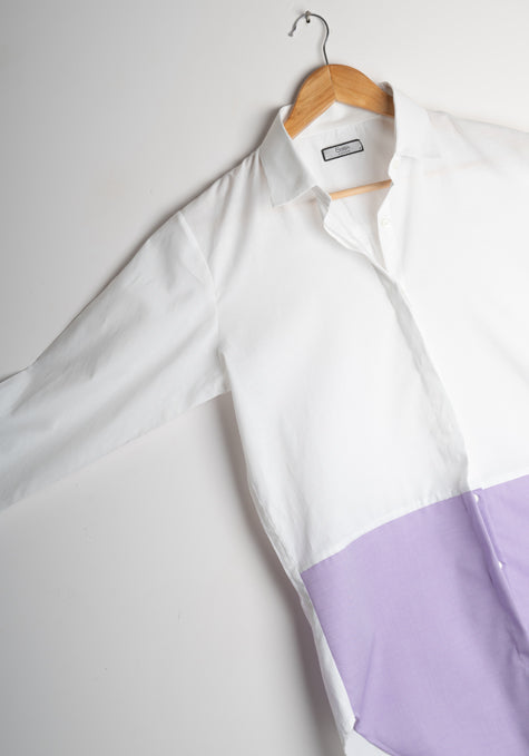 WHITE-LILAC COLOR BLOCK SHIRT