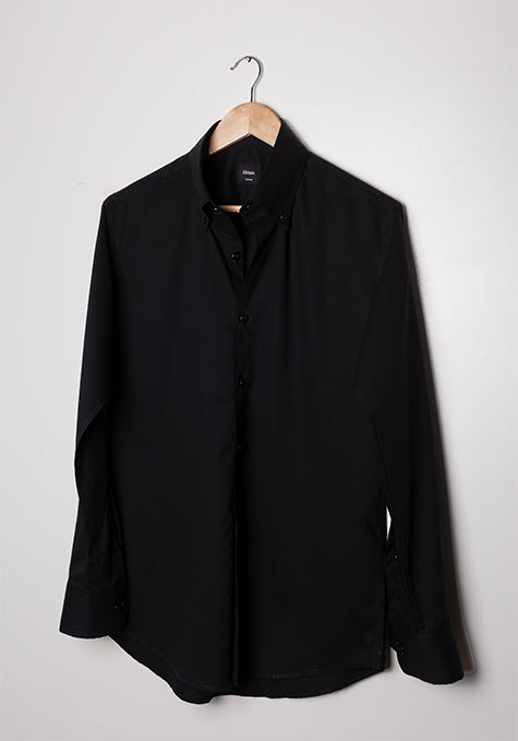 BLACK LIGHTWEIGHT HIGH COLLAR BUTTON DOWN SHIRT