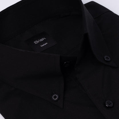 BLACK LIGHTWEIGHT HIGH COLLAR BUTTON DOWN SHIRT