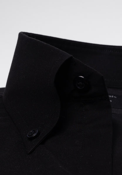 BLACK LIGHTWEIGHT HIGH COLLAR BUTTON DOWN SHIRT