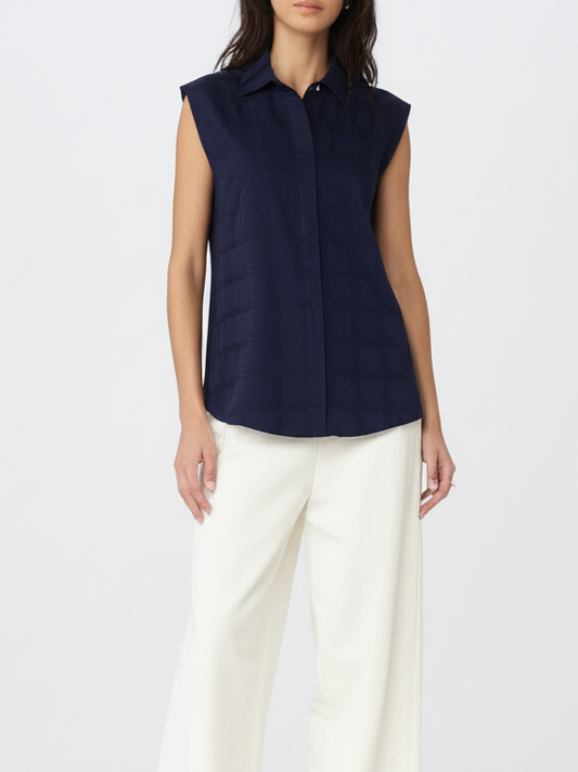 MIDNIGHT BLUE JACQUARD CRISP & AIRY SLEEVELESS SHIRT1