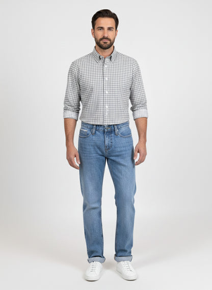 Melange Grey Peached Soft Gingham Shirt - Wrinkle Resistant