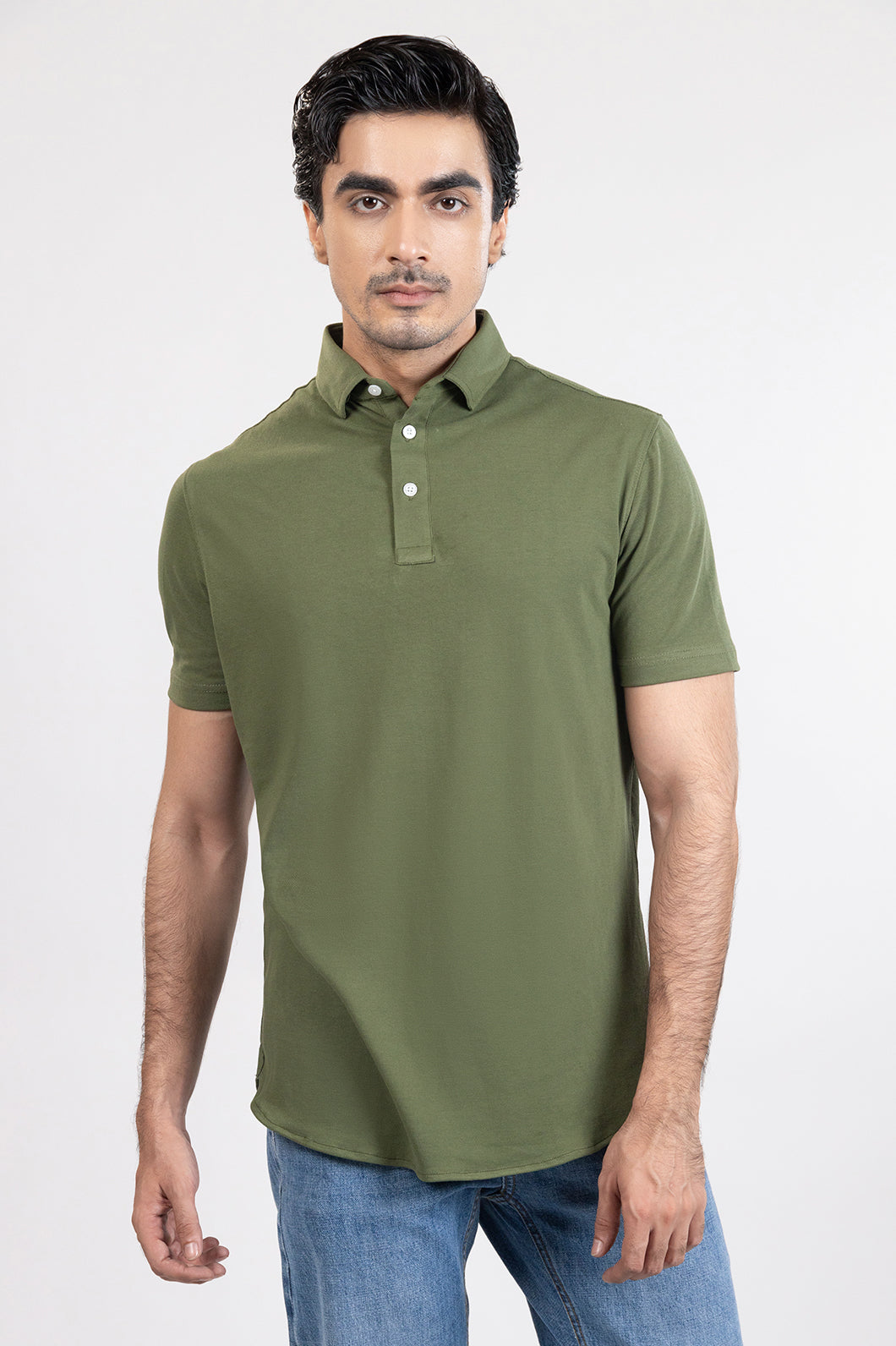 Military Green Feather Soft Piqué Half Sleeve Polo Shirt-1
