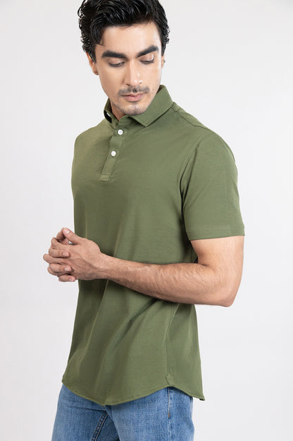 Military Green Feather Soft Piqué Half Sleeve Polo Shirt-2