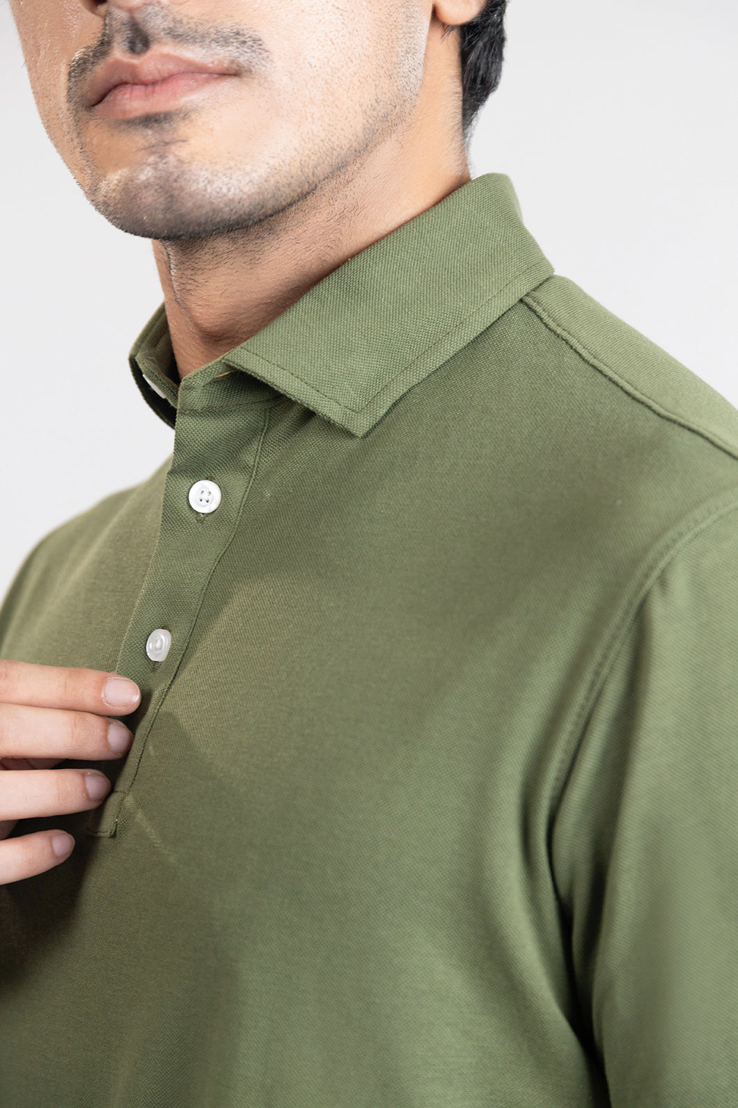 Military Green Feather Soft Piqué Half Sleeve Polo Shirt-3