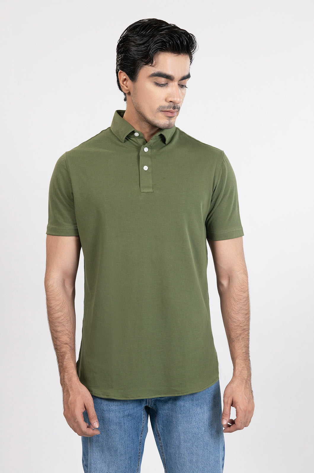 Military Green Feather Soft Piqué Half Sleeve Polo Shirt