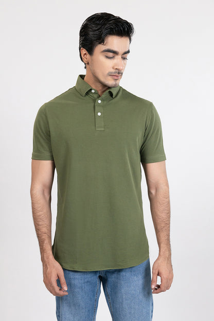 Military Green Feather Soft Piqué Half Sleeve Polo Shirt