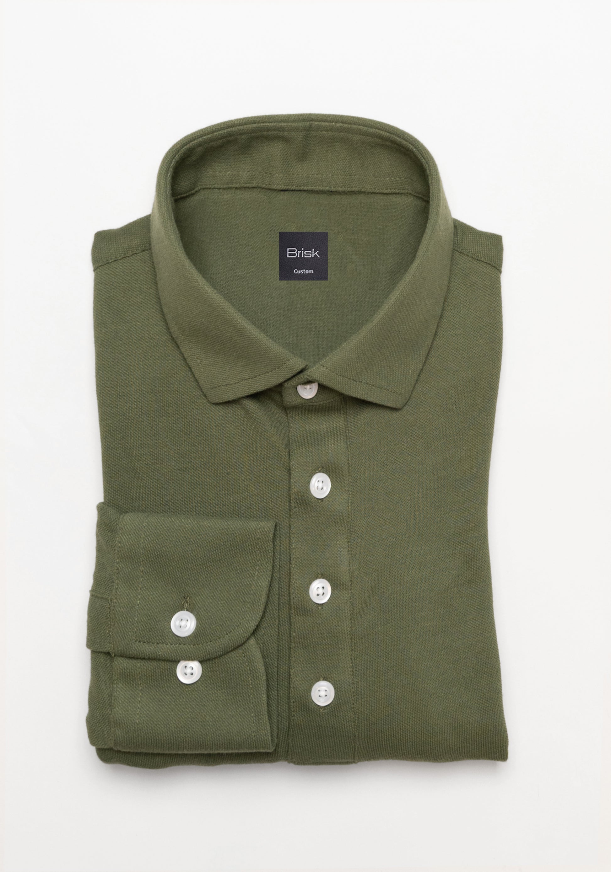 Military Green Feather Soft Piqué Popover Full Sleeve Polo Shirt