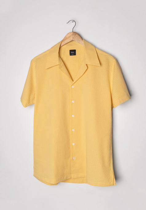 Mustard Seersucker Shirt - Camp Collar - Sale