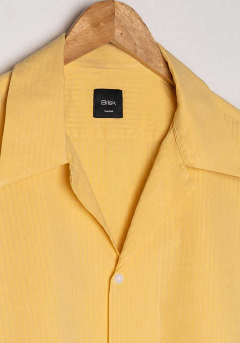 Mustard Seersucker Shirt - Camp Collar - Sale