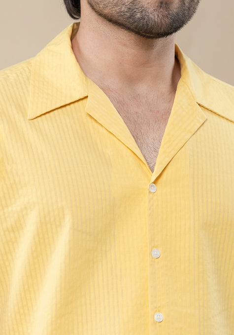 Mustard Seersucker Shirt - Camp Collar - Sale