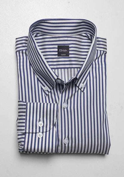 Navy Blue Flowy Bengal Stripes Shirt - Wrinkle Resistant