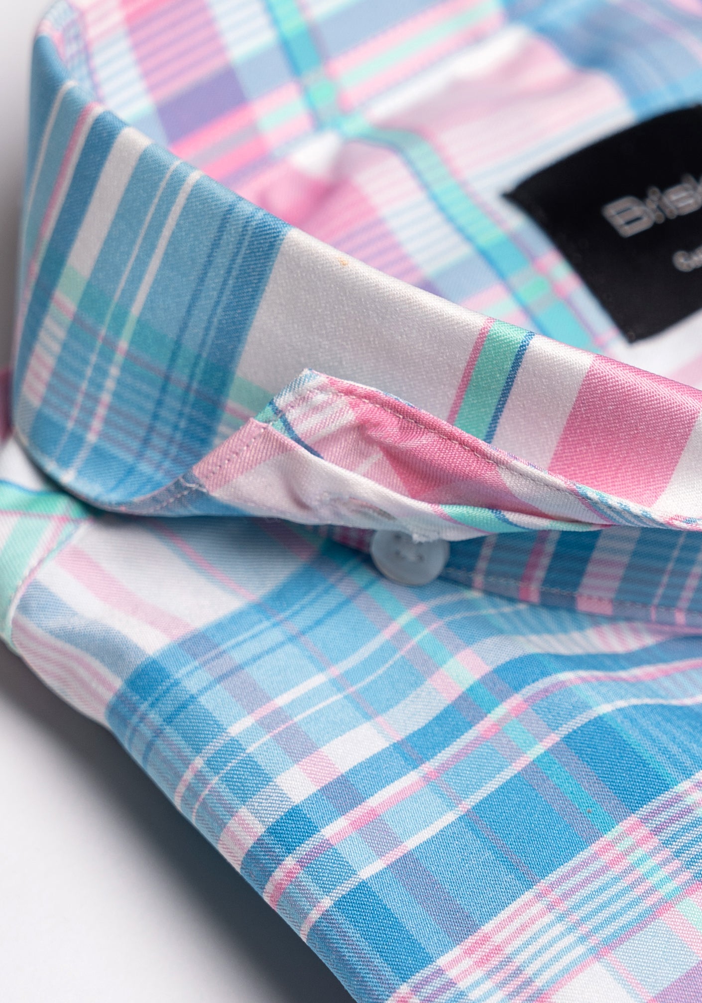 Wrinkle-Free Blue-Pink Performance Stretch Plaid Shirt - Sale