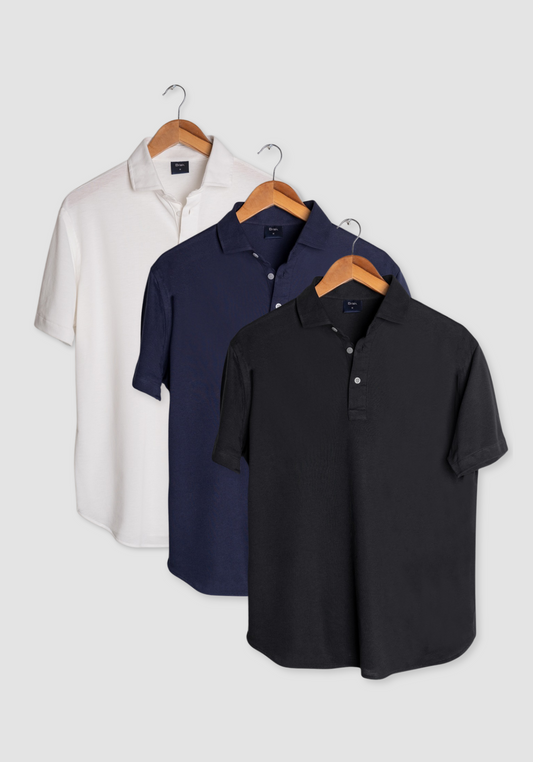 3 Pack Bundle - Feather Soft Piqué Knit Polo Shirts