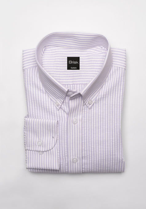 Pastel Lavender Seersucker Stripes Shirt - Button Down Collar
