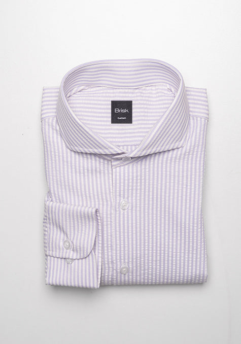 Pastel Lavender Seersucker Stripes Shirt - Cut Away Extreme Collar
