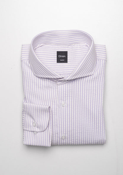 Pastel Lavender Seersucker Stripes Shirt - Cut Away Extreme Collar
