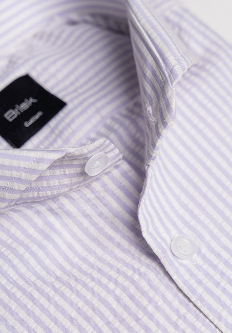 Pastel Lavender Seersucker Stripes Shirt - Cut Away Extreme Collar

