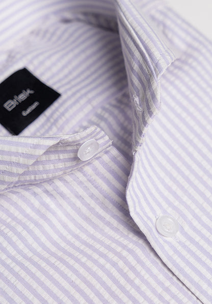 Pastel Lavender Seersucker Stripes Shirt - Cut Away Extreme Collar
