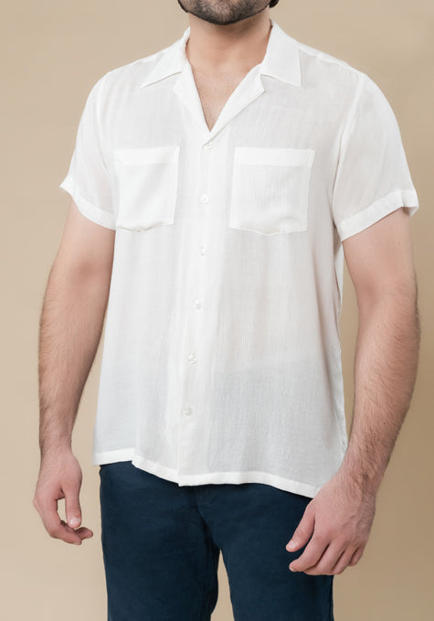 Pearl White Air Resort Crinkled Shirt - Sale