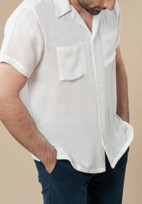 Pearl White Air Resort Crinkled Shirt - Sale