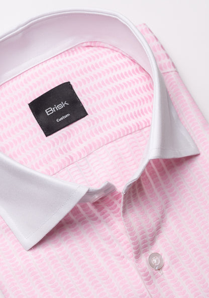 Pink On White Structured Stripes Shirt - Contrast Details - Sale