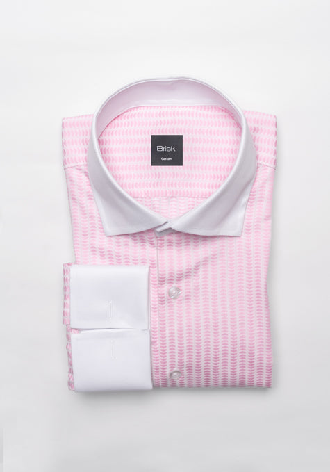 Pink On White Structured Stripes Shirt - Contrast Details - Sale